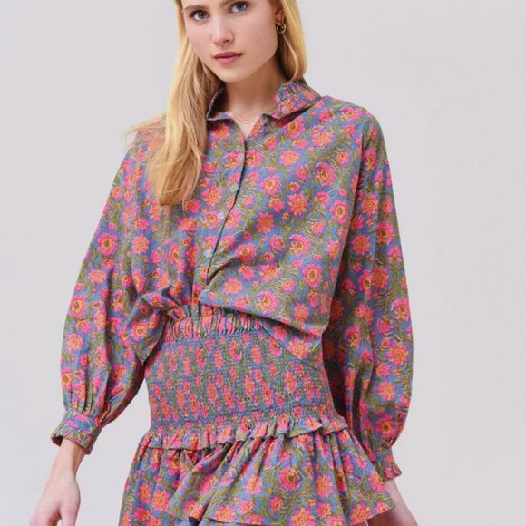 Charina Sarte Botanic Blouse Top Button-Down Ruffle - XS - Picture 2 of 8